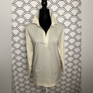 Vineyard Vines Sankaty V-Neck Top – Yellow & White Stripe, Size Medium